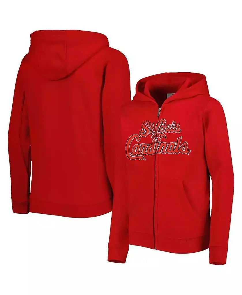 Outerstuff | Big Boys and Girls Red St. Louis Cardinals Wordmark Full-Zip Fleece Hoodie