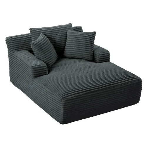 66" Oversized Chaise Lounge Chair Corduroy Oversized Boneless Couch Sofa Bed Reading Chair Sleeper Chaise with 3 Pillows, Blue