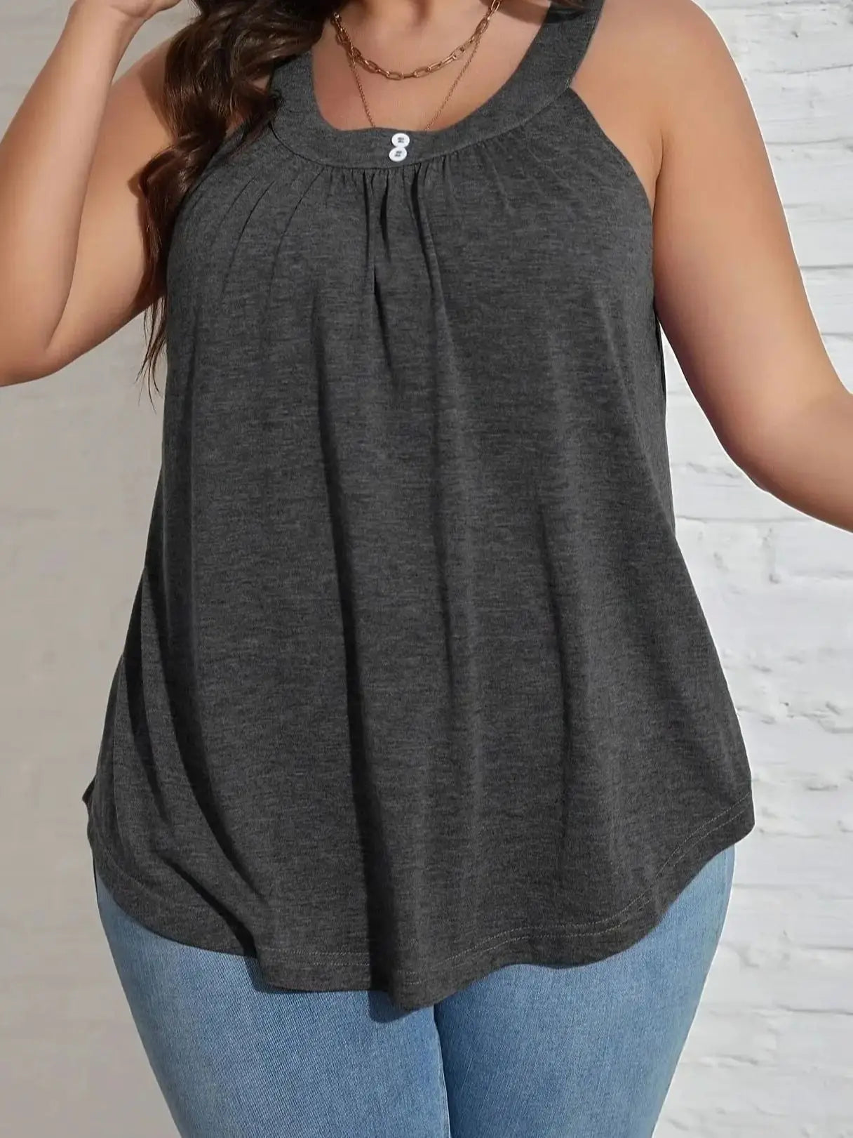 2025 New Plus Size Women's Round Neck Spliced Button Fashion Casual Elegant Vest Spring and Summer