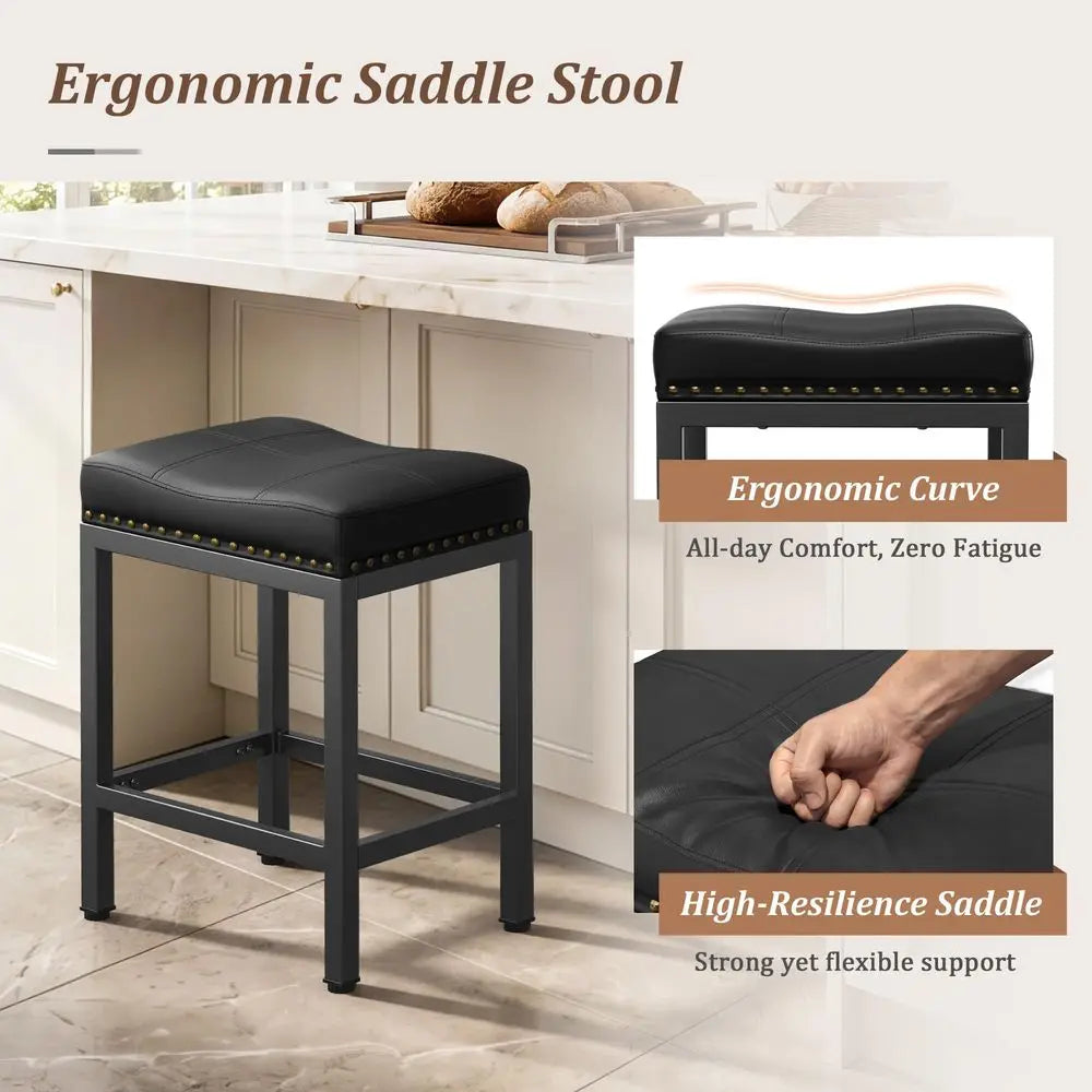 24 Inch Bar Stools Set of 2 PU Leather Counter Height Chairs with Footrest