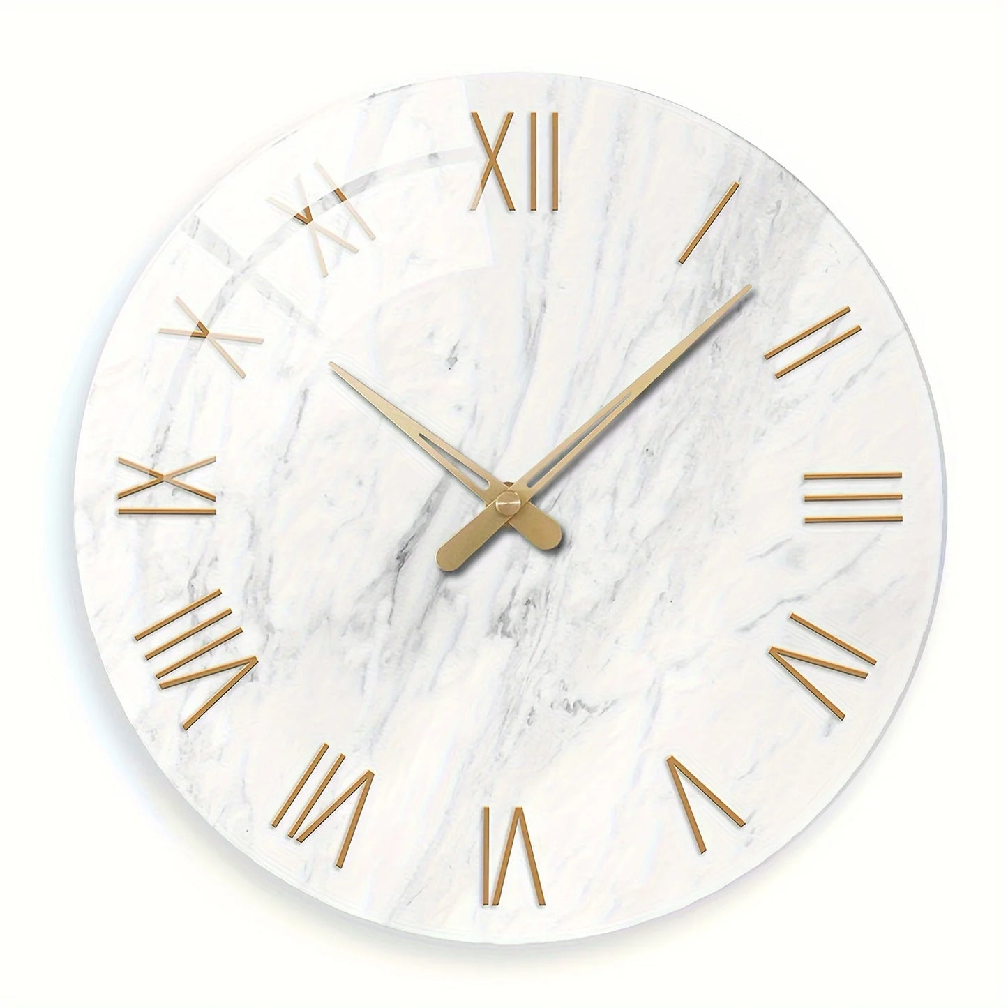 12-16 Inch Modern Marble Texture Tempered Glass Large Wall Clock - Battery Operated, Handcrafted Silent Non-Ticking Clock, Suita