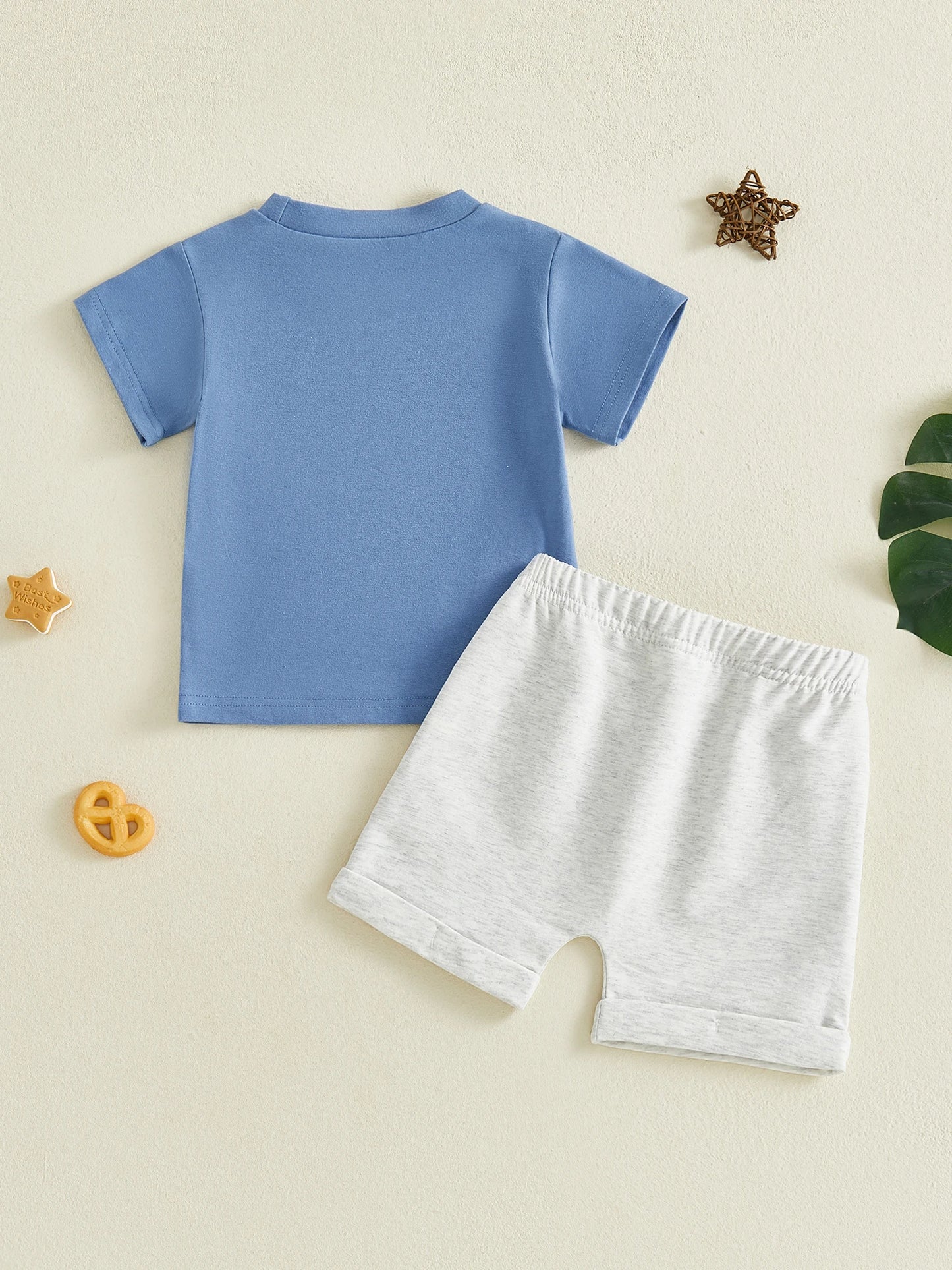 Boys Summer Outfit Set with Short Sleeve O Neck Letter Print Top and Solid Color Shorts for a Stylish Look