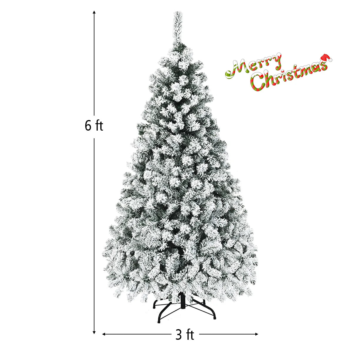 6ft Pre-Lit Premium Snow Flocked Hinged Artificial Christmas Tree w/ 250 Lights