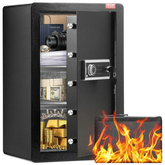 Large Single Door 3.5 Cu.Ft Key Lock Password LED Light Black Cash Passport Jewelry SafeBox