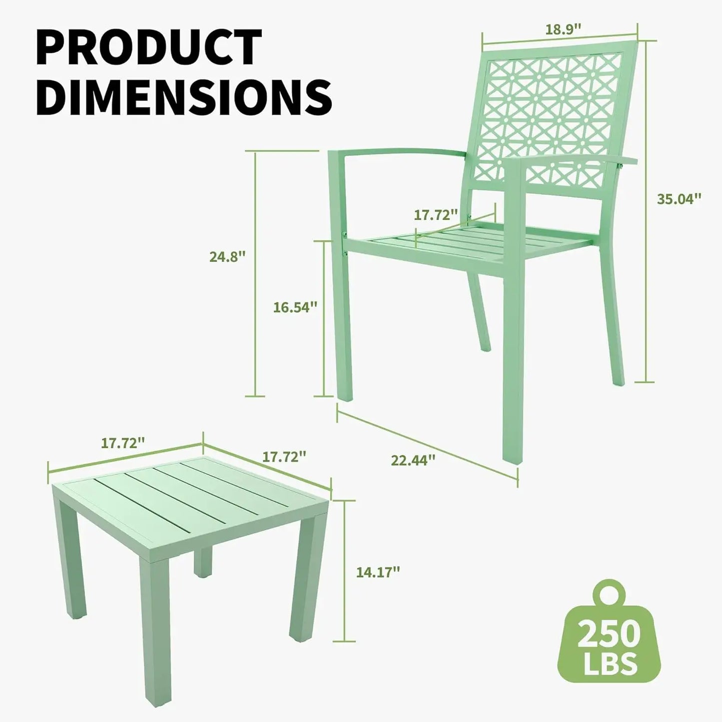 3-Piece Outdoor Bistro Set,Stackable Modern Metal Patio Furniture Set, 2 Chairs&Coffee Table,for Backyard Balcony Garden Lawn