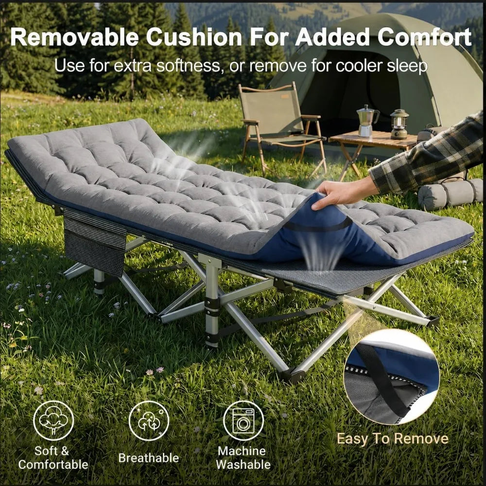 XXL Oversized Folding Camping Cot Heavy Duty 900LBS with Mattress Pad Portable Carry Bag