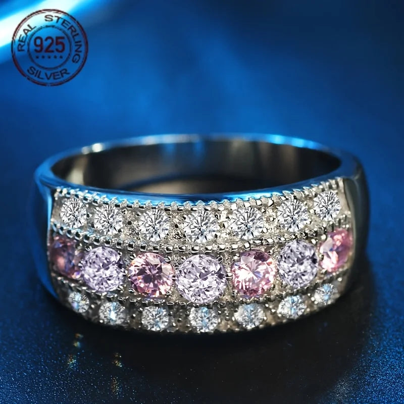 Pink Crystal Engagement Ring With 925 Silver AAA CZ Stone Rings for Women Zircon Party Jewelry Gift anillos mujer