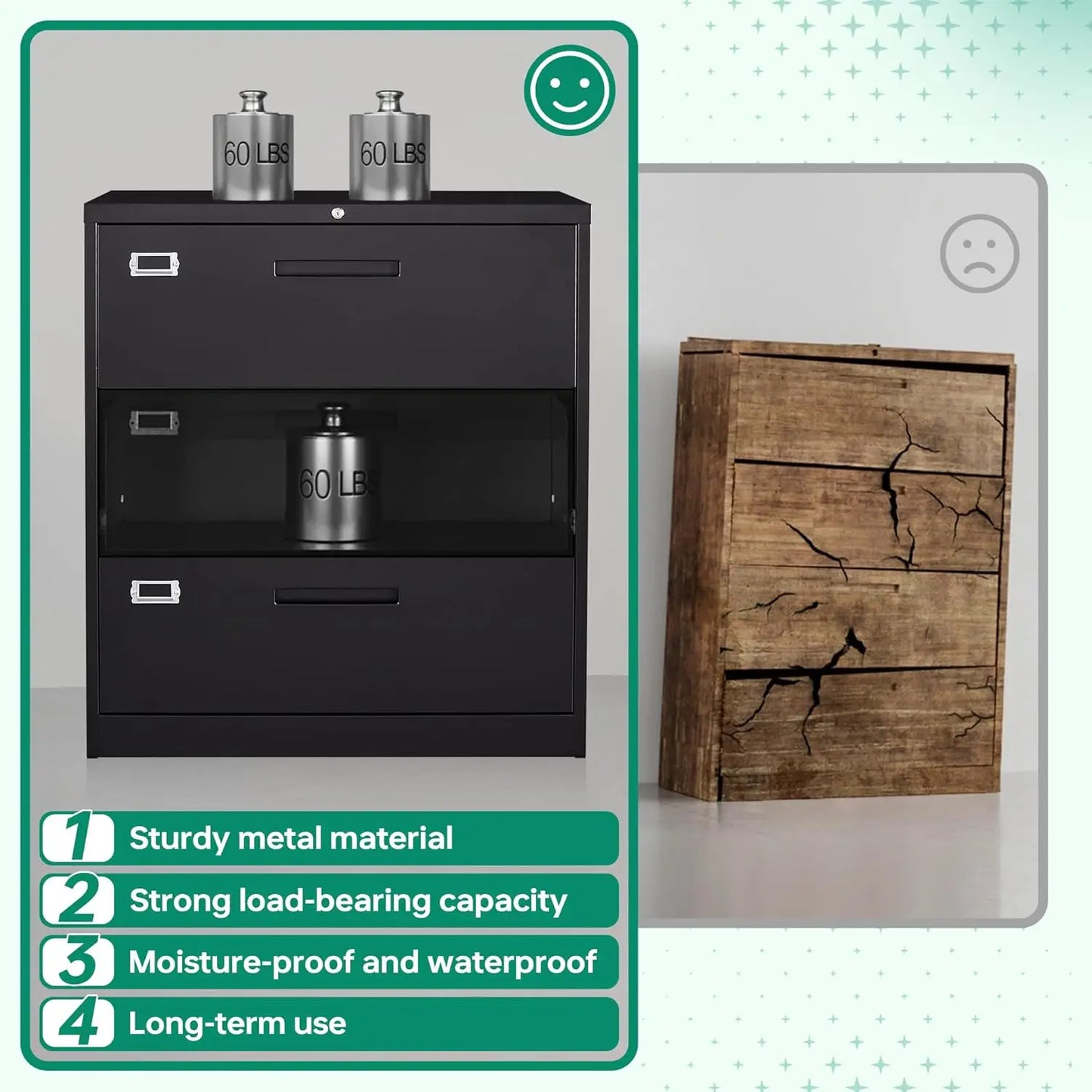 Lateral 3 Drawer File Cabinets with Lock, Metal Filing Storage Vertical Cabinets,Home Office Furniture for, Customized