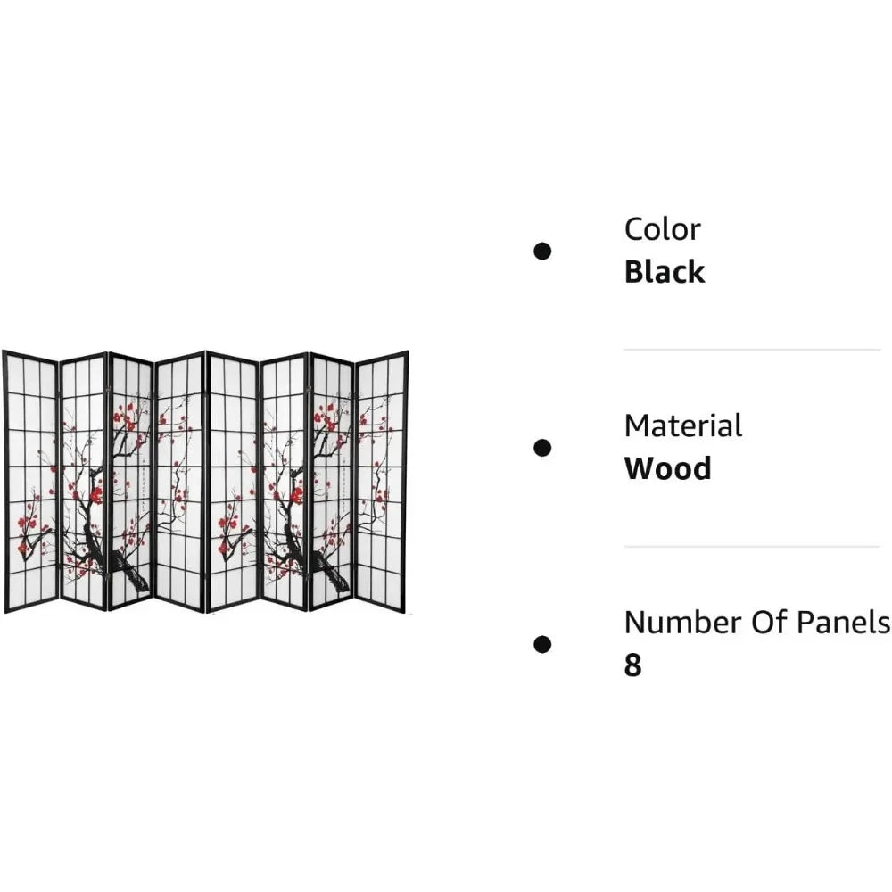 8 Panel Screen & Room Divider, Panel Plum Blossom Design Room Divider, 138"W X 70"H, Room Separator Screen