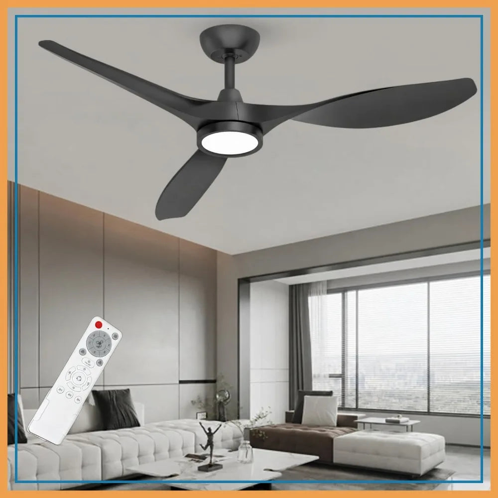 52" Ceiling Fan with Lights and Remote, Quiet DC Motor, 6 Speeds, 3 CCT, Indoor Use, Black