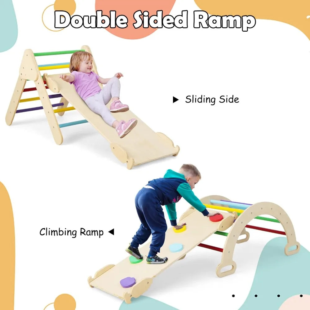 7-in-1 Foldable Wood Climbing Set with Ramp, Ladder, Arch & Slide for Toddlers 1-3 Indoor Playground