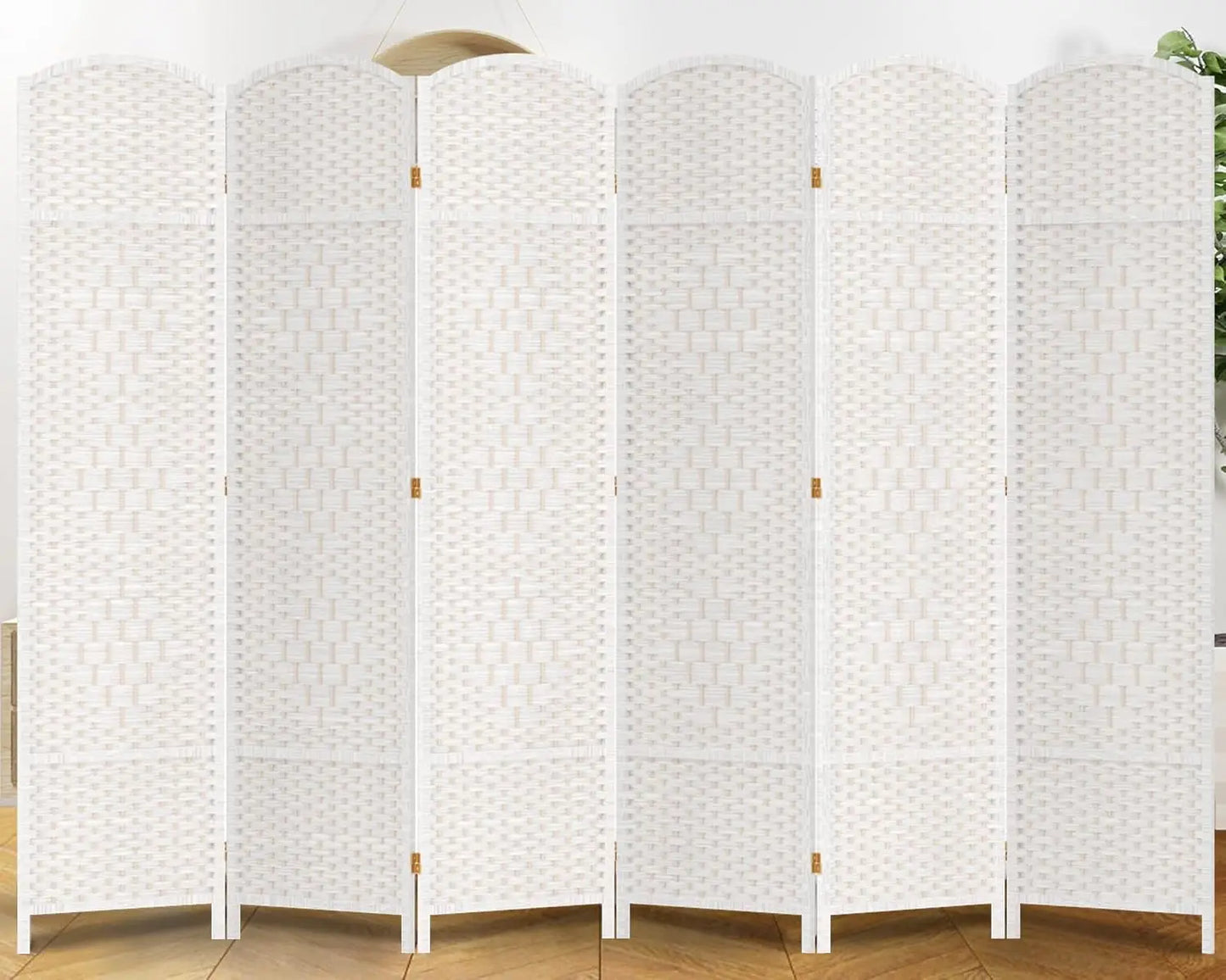 6 Panels Room Divider 6 FT Tall Weave Fiber Privacy Screen Freestanding Double Hinged Folding Screen Extra Wide, Customized