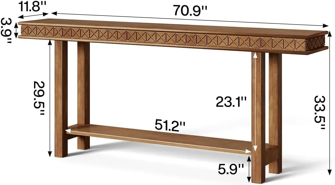 70.9-Inch Narrow Long Console Table, Vintage Solid Wood Entryway Table with Storage Shelf, Sofa Table Behind Couch,Foyer,Hallway