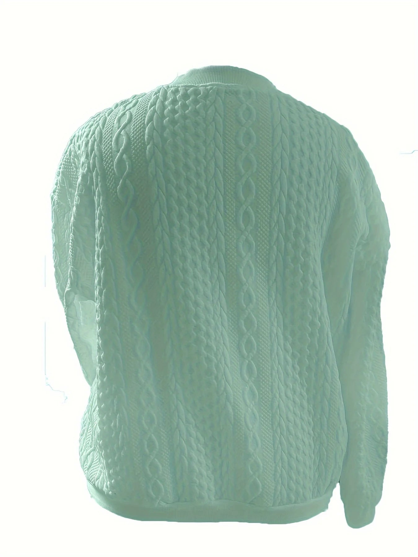 Plus size women's cable knit V-neck zip-up short jacket loose zip long sleeve pocket slimming daily commute cardigan top