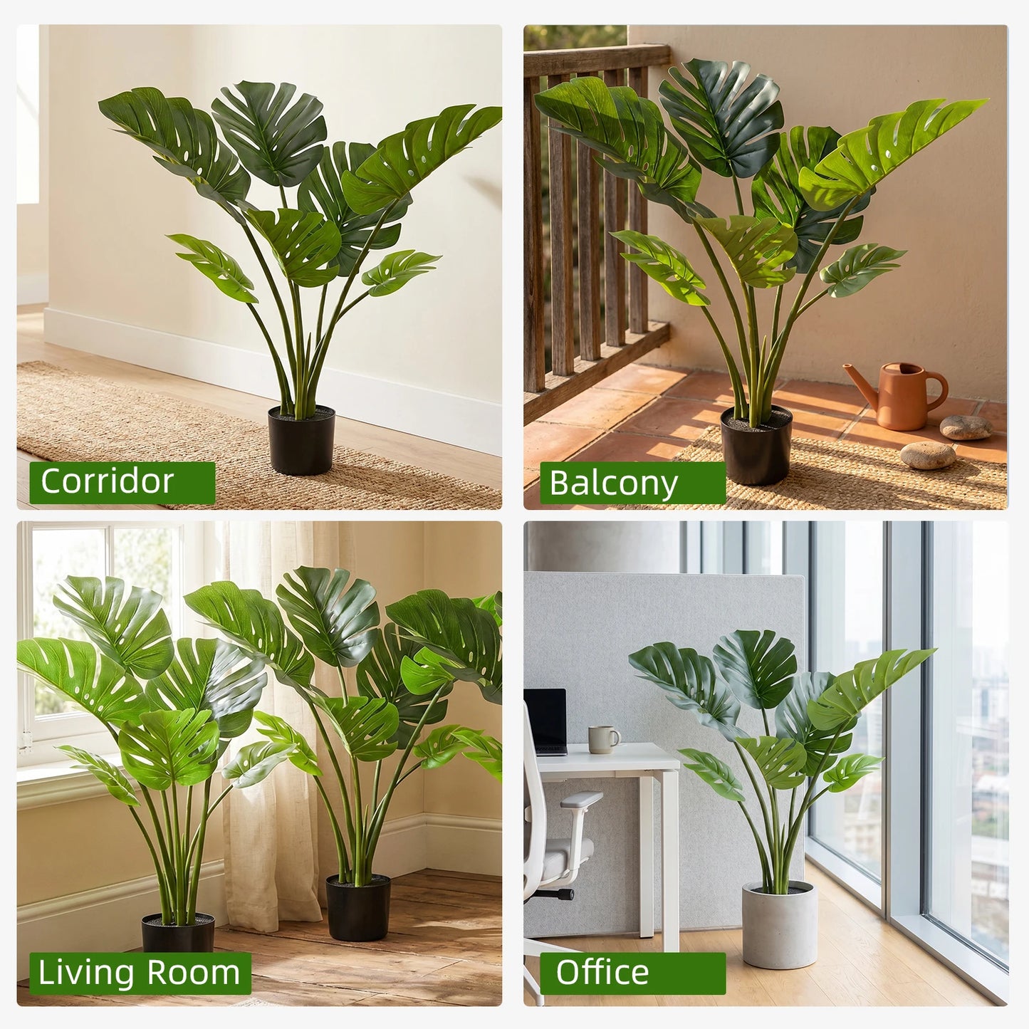 1/2PCS Artificial Monstera Deliciosa Tree, Fake Tropical Palm Plant with Pot, Faux Swiss Cheese Plant for Home Living Room Bedroom Office Decor, Indoor Outdoor Greenery Decoration