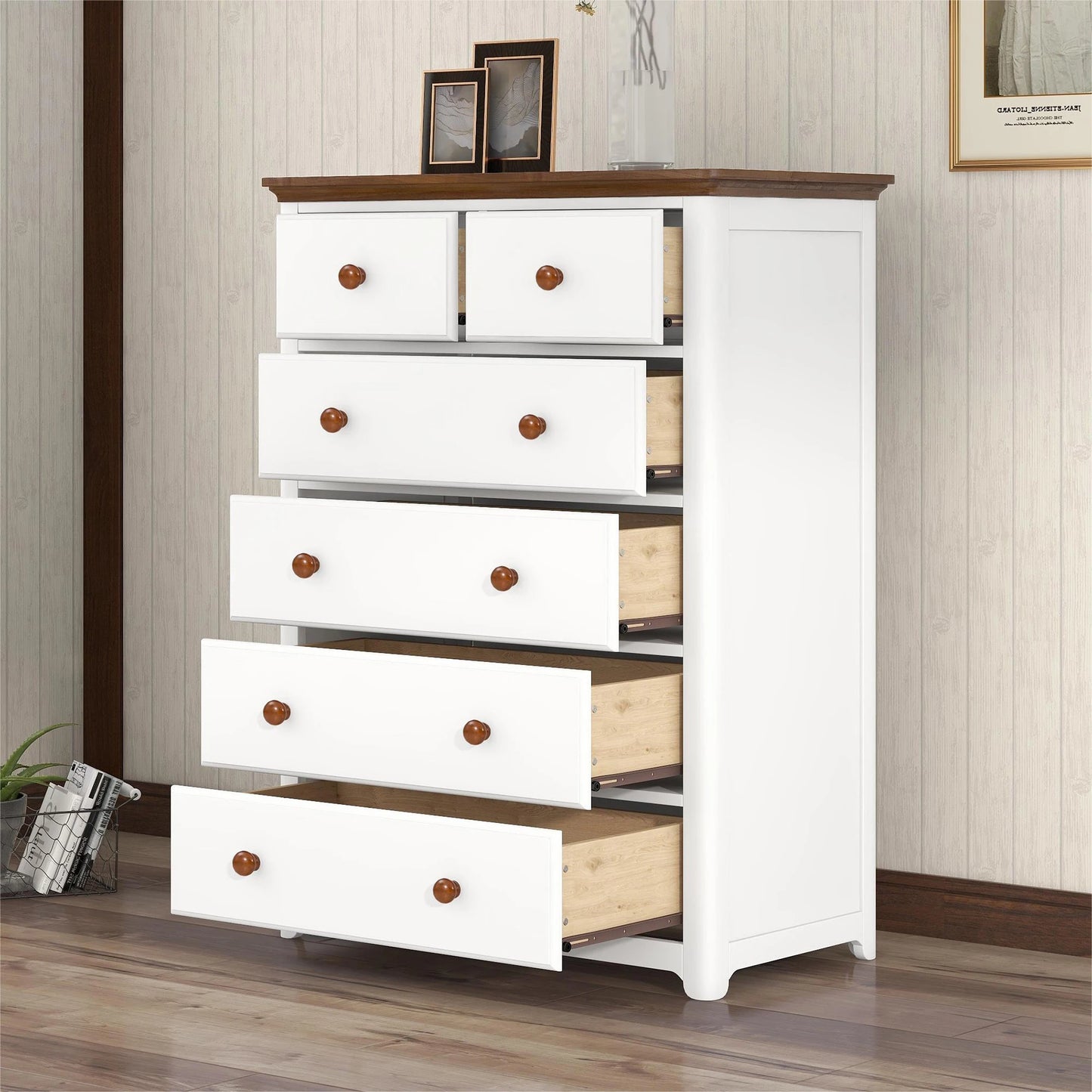 Wooden Chest With 6 Drawers Wood Rustic Tall Chset Storage Cabinet Dressers Organizer For Bedroom Hallway Living Room
