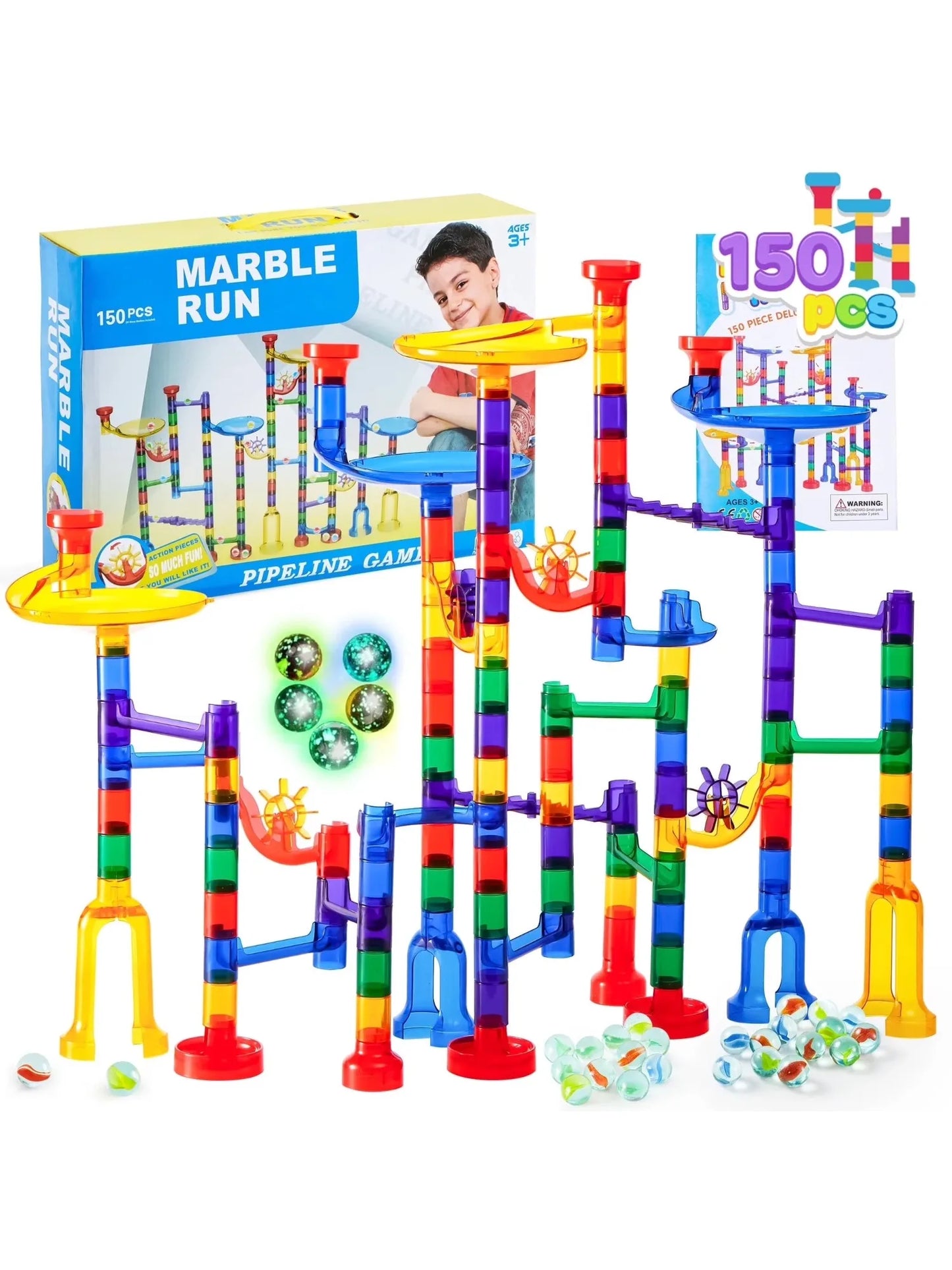 Joyfy 150 Pcs Glowing Marble Run Construction Building Blocks Toys with 5 Glow Marbles for Kids Birthday Christmas Gift