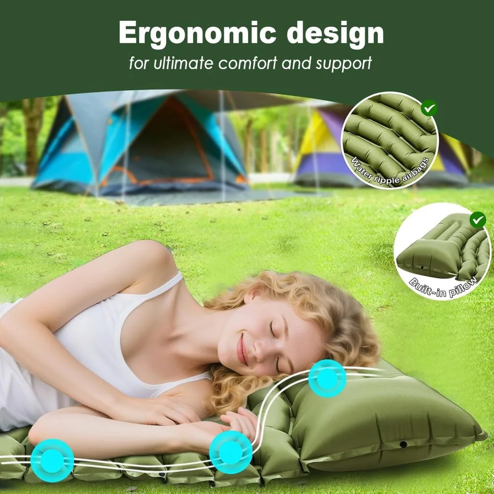 Ultralight Compact Inflatable Sleeping Pad with Pillow Foot Pump for Camping Backpacking Hiking