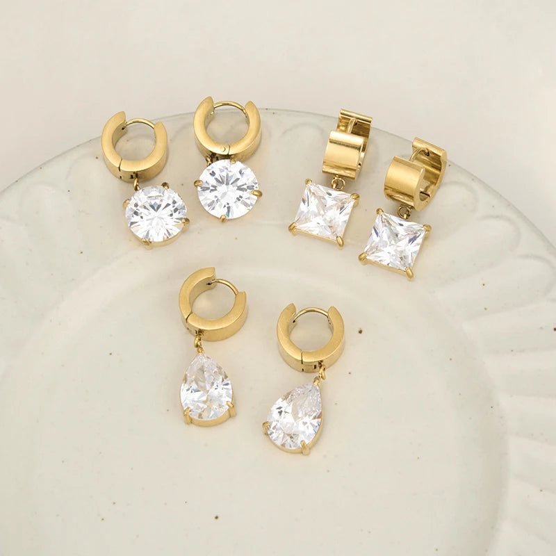 OXTAO Minimalist D VVS1 Moissanite Teardrop Earrings for Women Luxury Wide Band Drop Huggie Earrings Party Jewelry 14K Gold Filled