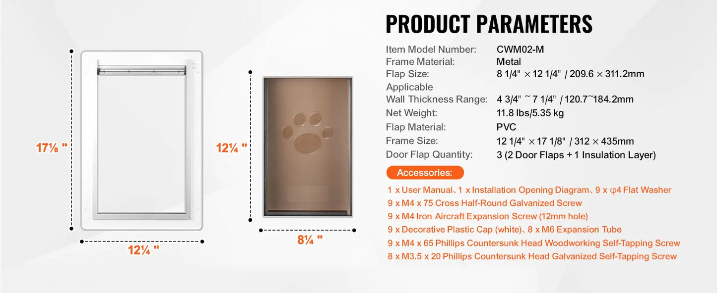 SucceBuy Pet Door Metal Frame with Lock and 3-Flap System Weatherproof Doggy Door Easy to Install in Interior or Exterior Walls