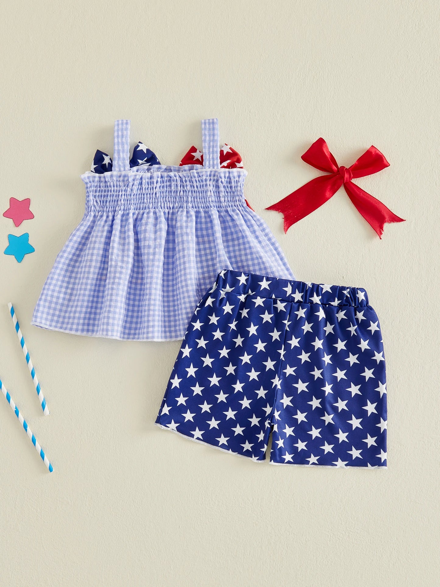 Independence Day Toddler Girl Outfits Sleeveless American Flag Tank Tops Shorts Set Kids Clothing for 4th of July