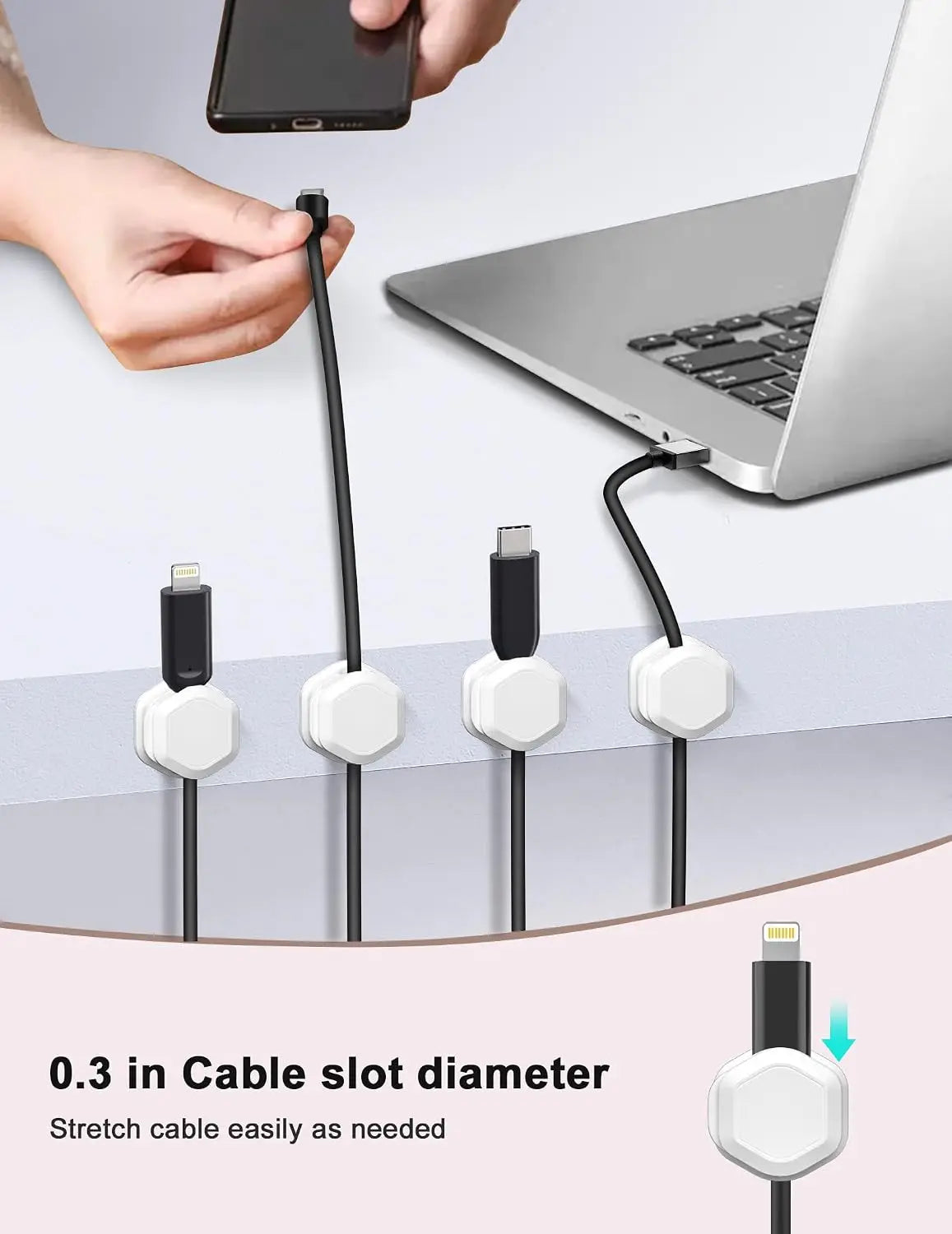 12 Pack Magnetic Cable Clips for Desk Cord Management, Adhesive Wire Holder for Phone Charger, Computer, Home, Office