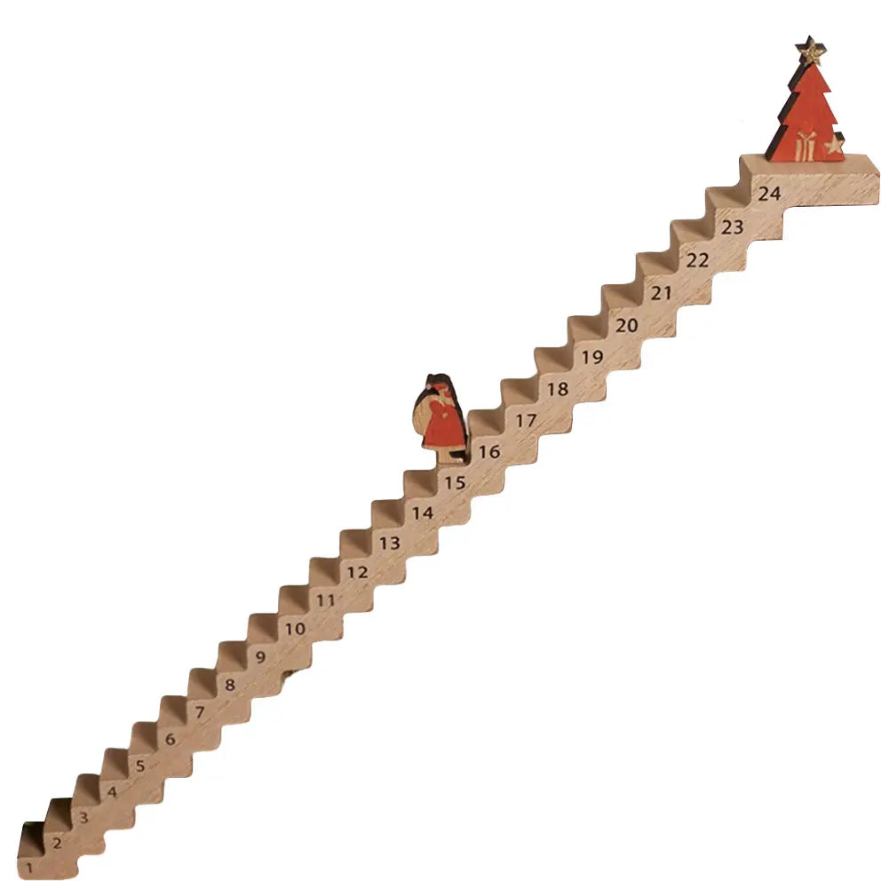 Christmas Advent Calendar 2024 Tabletop Wooden Ornament Santa Claus Climbing Stairs Calendar 24 Days Xmas Countdown Calendar