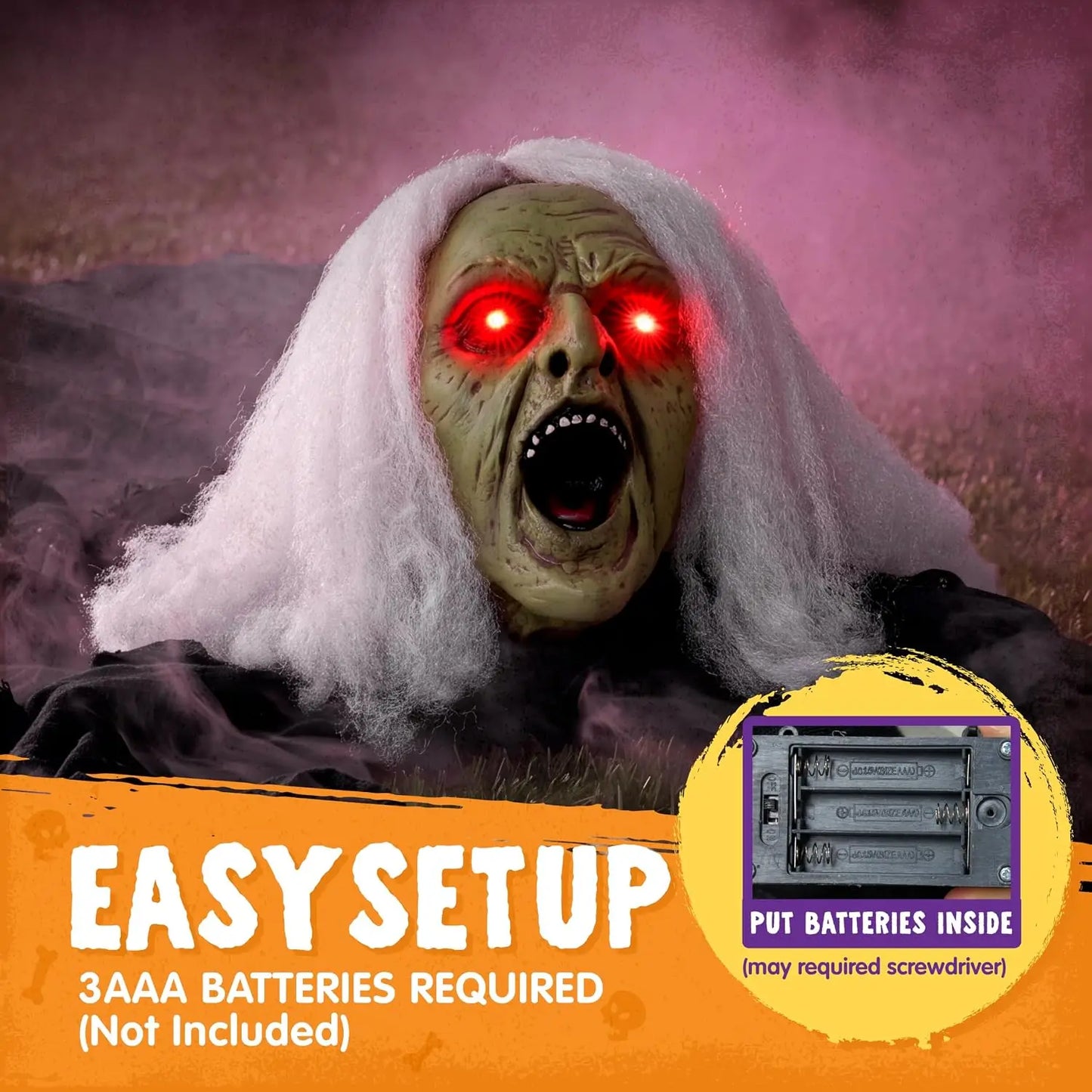 JOYFY Zombie Halloween Decoration Outdoor Witch Groundbreaker Halloween Graveyard Decor Outside, Scary Zombie Props with Sound Effect & Lighted Eyes for Haunted House, Lawn Yard Decorations
