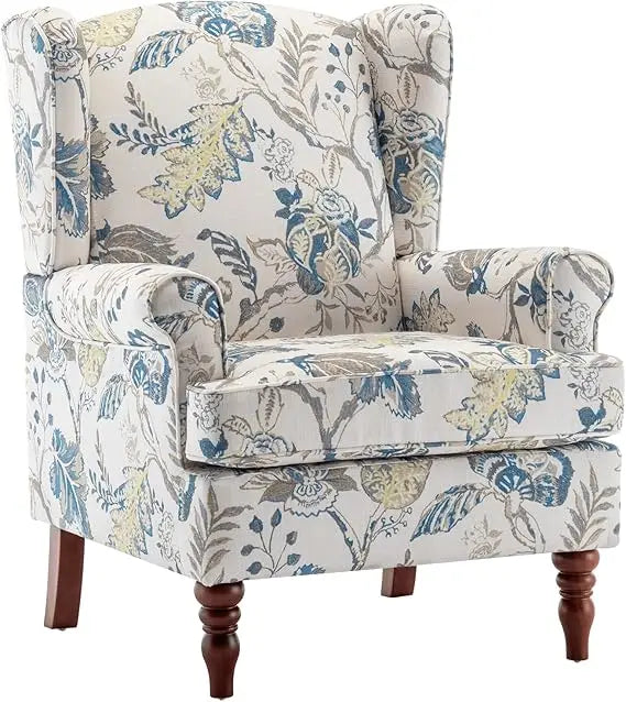 Floral Accent Chair, High Back Upholstered Armchair with Solid Legs, Leisure Single Sofa Chair for Living Room, Bedroom, Home O