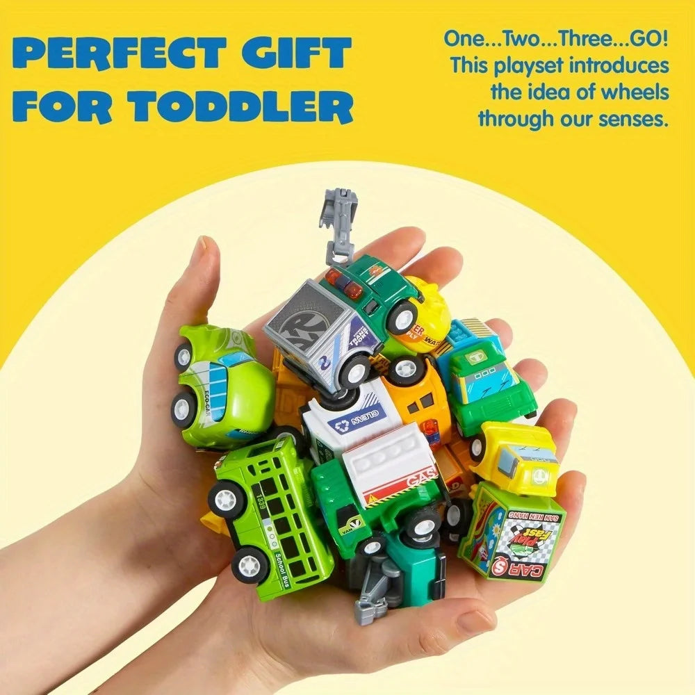 25 Pieces Pull Back Cars and Trucks Toy Vehicles Set for Toddlers Kids Play Set Die-Cast Car Party Favors School Gifts