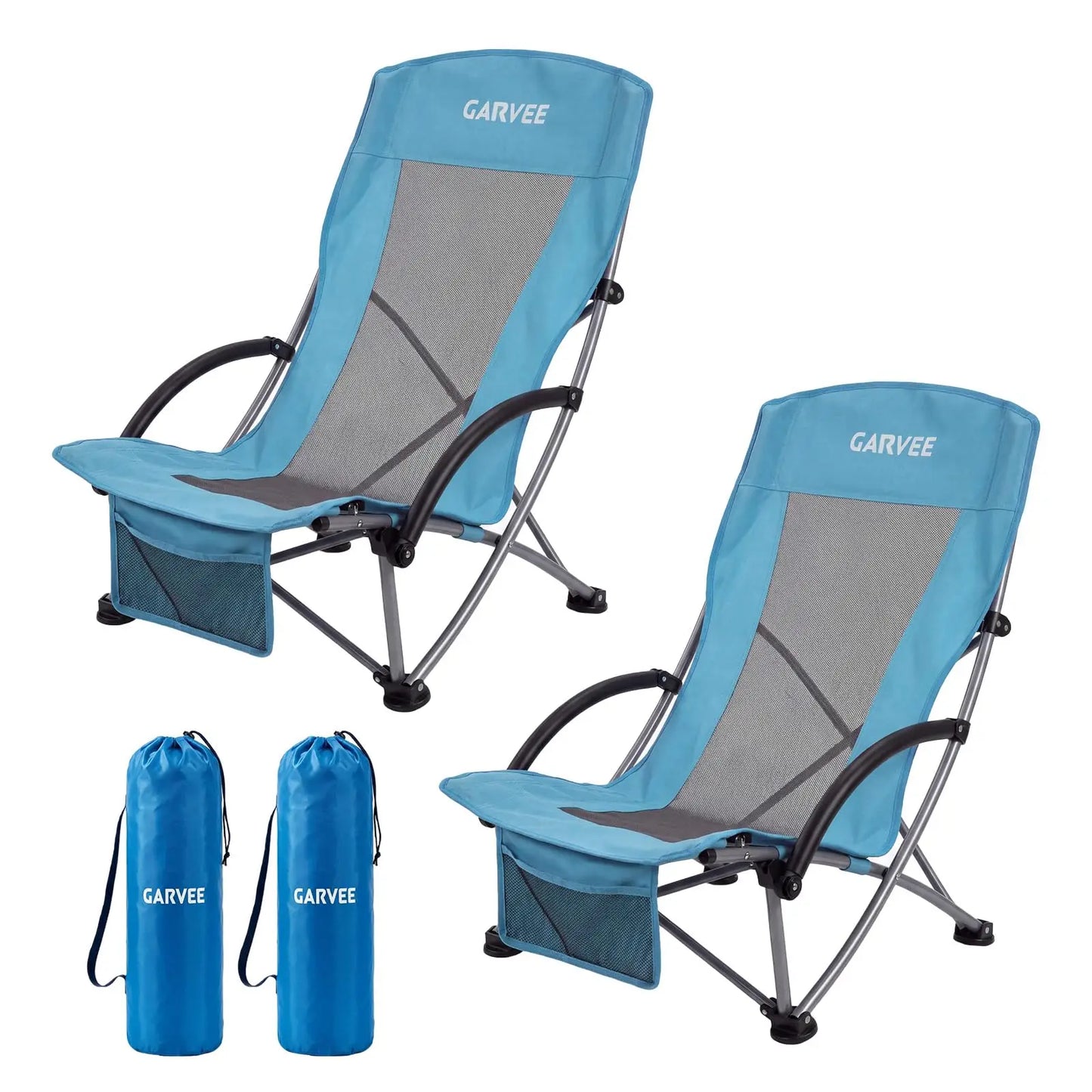 High Back Beach Chair,Folding Beach Chairs, Extra Wide Seat Chair with Cup Holder, Storage Pocket & Carry Bag for Camping Travel