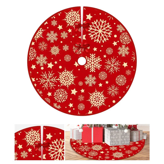 35.4inch Xmas Tree Bottom Decor Mat Snowflake Pattern Red Xmas Tree Mat Printed Christmas Tree Decoration Home Party Supplies
