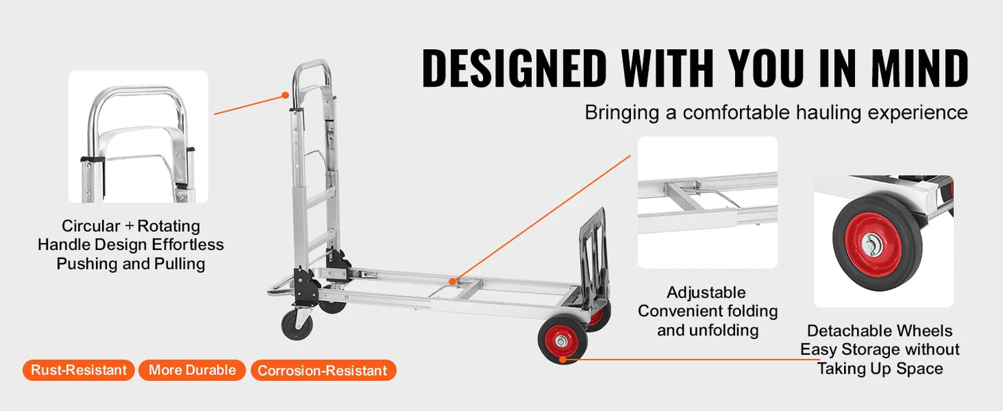 SucceBuy 400lbs Folding Hand Truck Lightweight Dolly with Wheels Foldable Luggage Utility Cart for Transport Moving in Warehouse