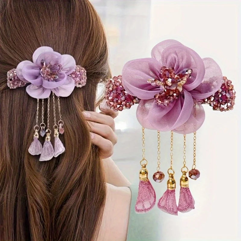 2pcs/ set, a classical and elegant fringed hairpin with flower hairpin, a simple and exquisite lace hairpin in a retro style, ha