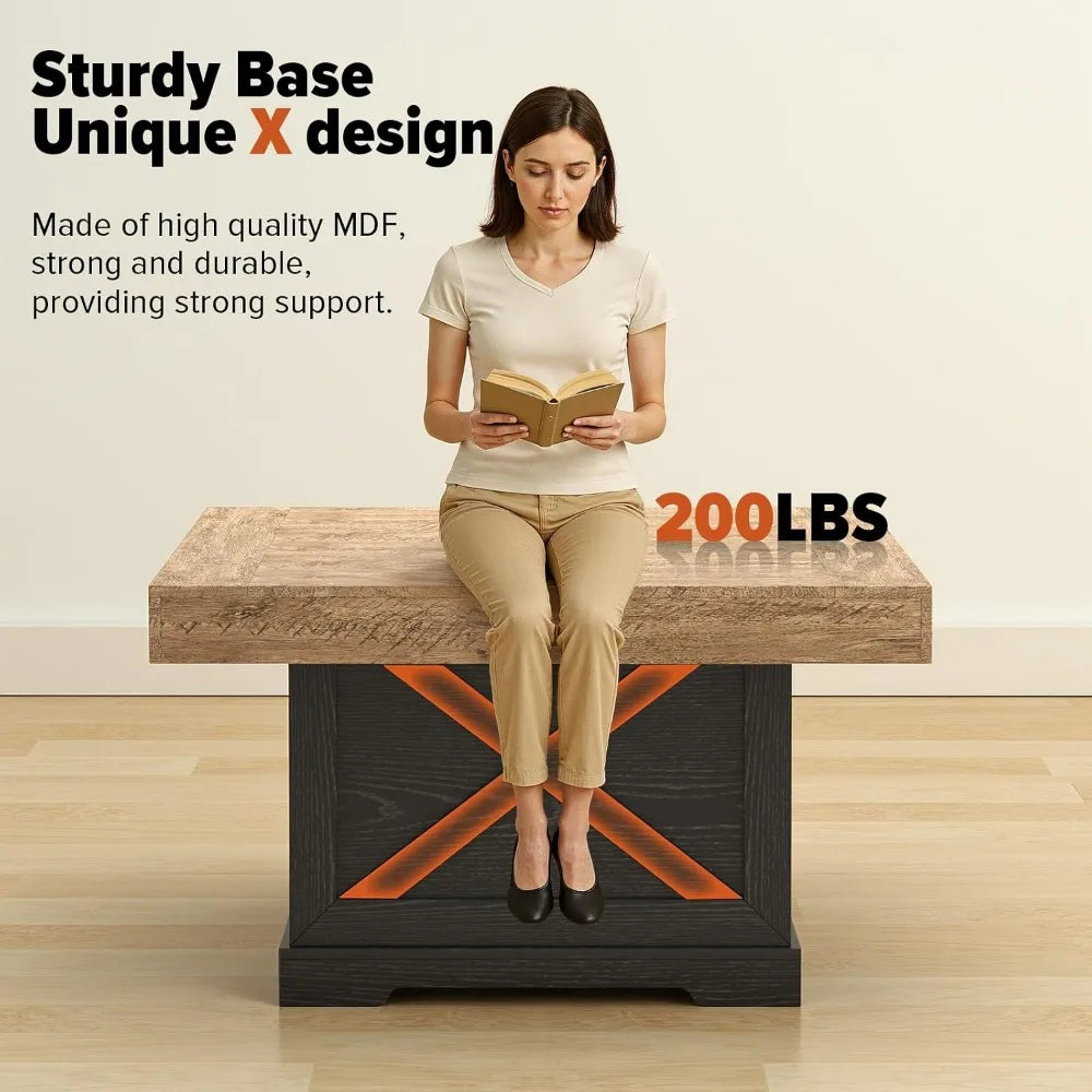 Rustic 31.5 Inch Square Coffee Table with Wooden X Pedestal for Small Spaces