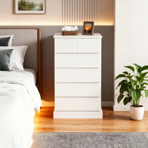 Modern Tall 6 Drawer Wood Dresser for Bedroom with Concealed Handles