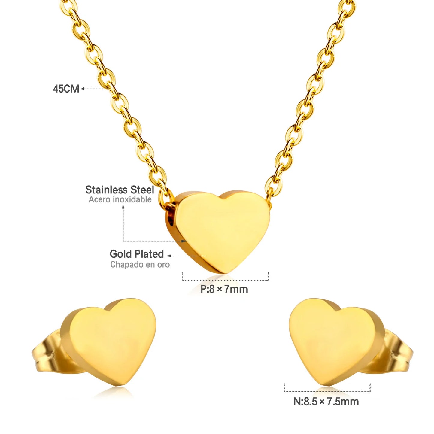 LUXUKISSKIDS Romantic Sweet Heart Jewelry Sets for Woman/Ladies Stainless Steel Love Pendant Peach Hearts Necklace Earrings Gift
