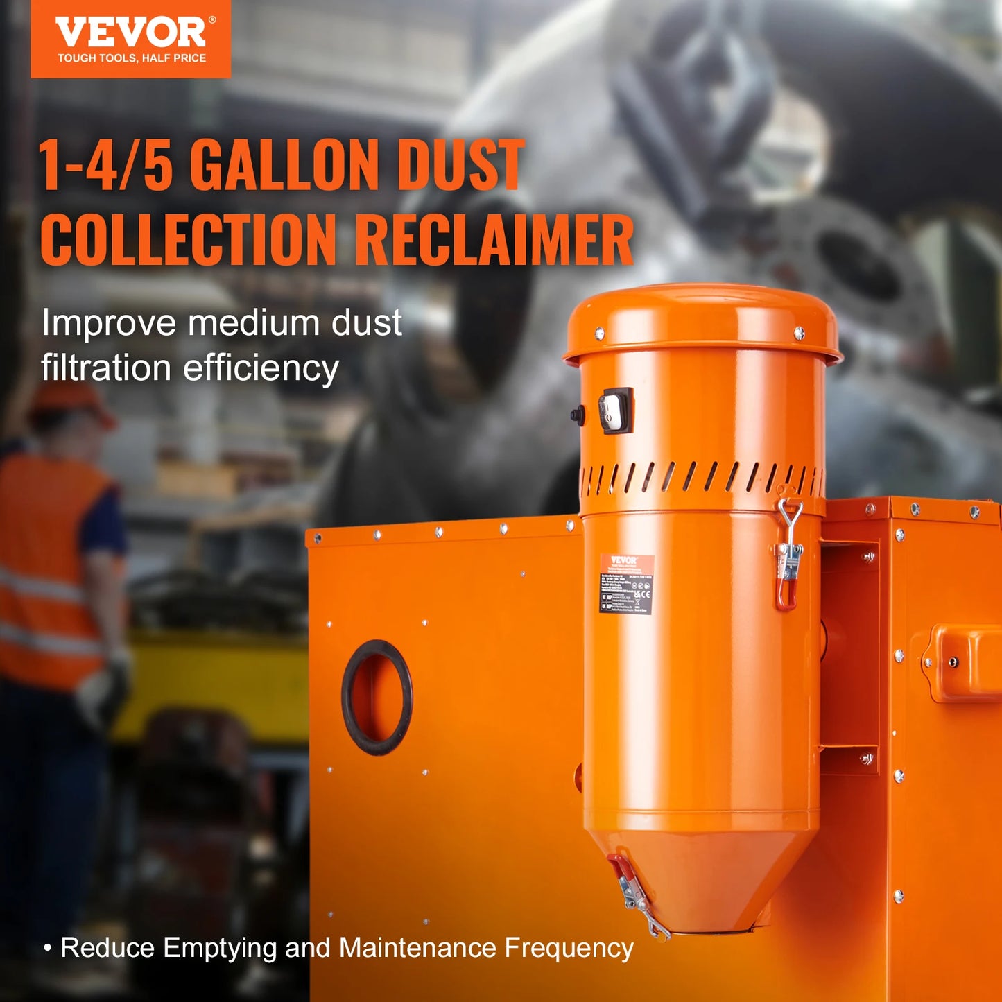 SucceBuy Dust Collection System 1.6-HP Dust Collector Media Reclaimer w/ 1.8 Gal Capacity-Universal Fit for Sandblaster Cabinets