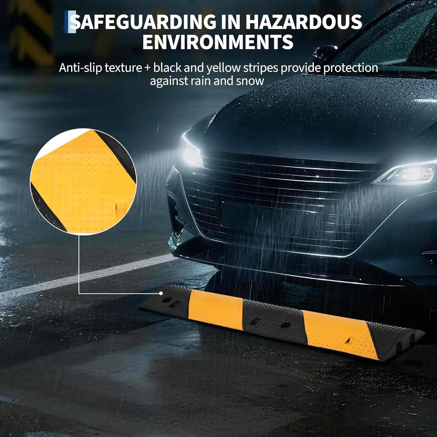 2Pcs 3.3FT Rubber Speed Bump, 2 Channel Heavy Duty Traffic Speed Hump 22000LBS Capacity,  for Asphalt Concrete Gravel Roads