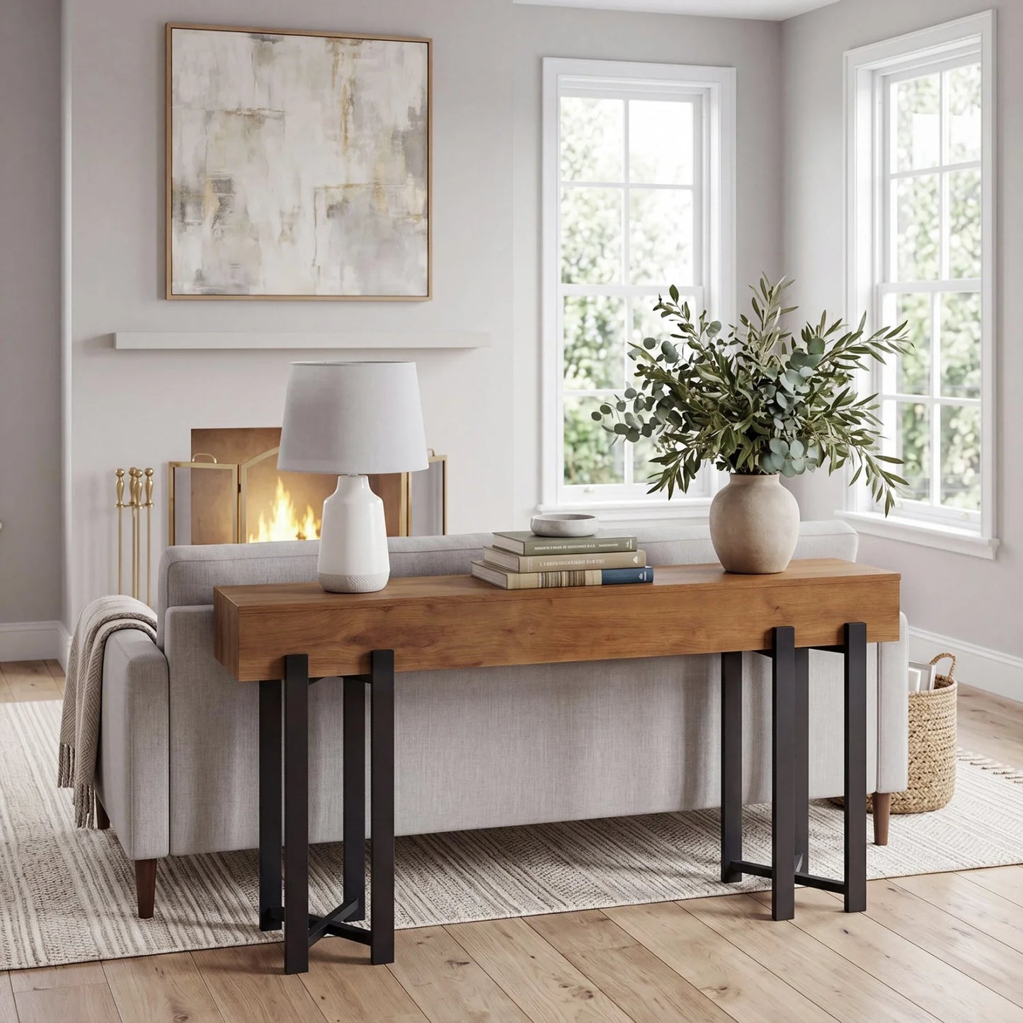 63" Modern Console Table, Wooden Entryway Table with Metal Legs, Narrow Behind Couch Table, Sofa Table for Corridors, Living Room, Hallway