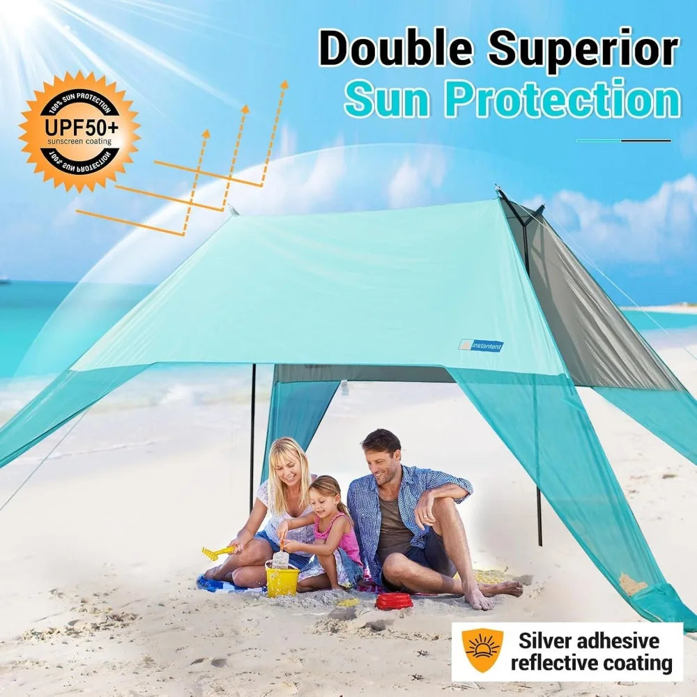 Large Portable Beach Shade 15X10ft Easy Setup UPF50 Plus Ultra Stable Wing Canopy
