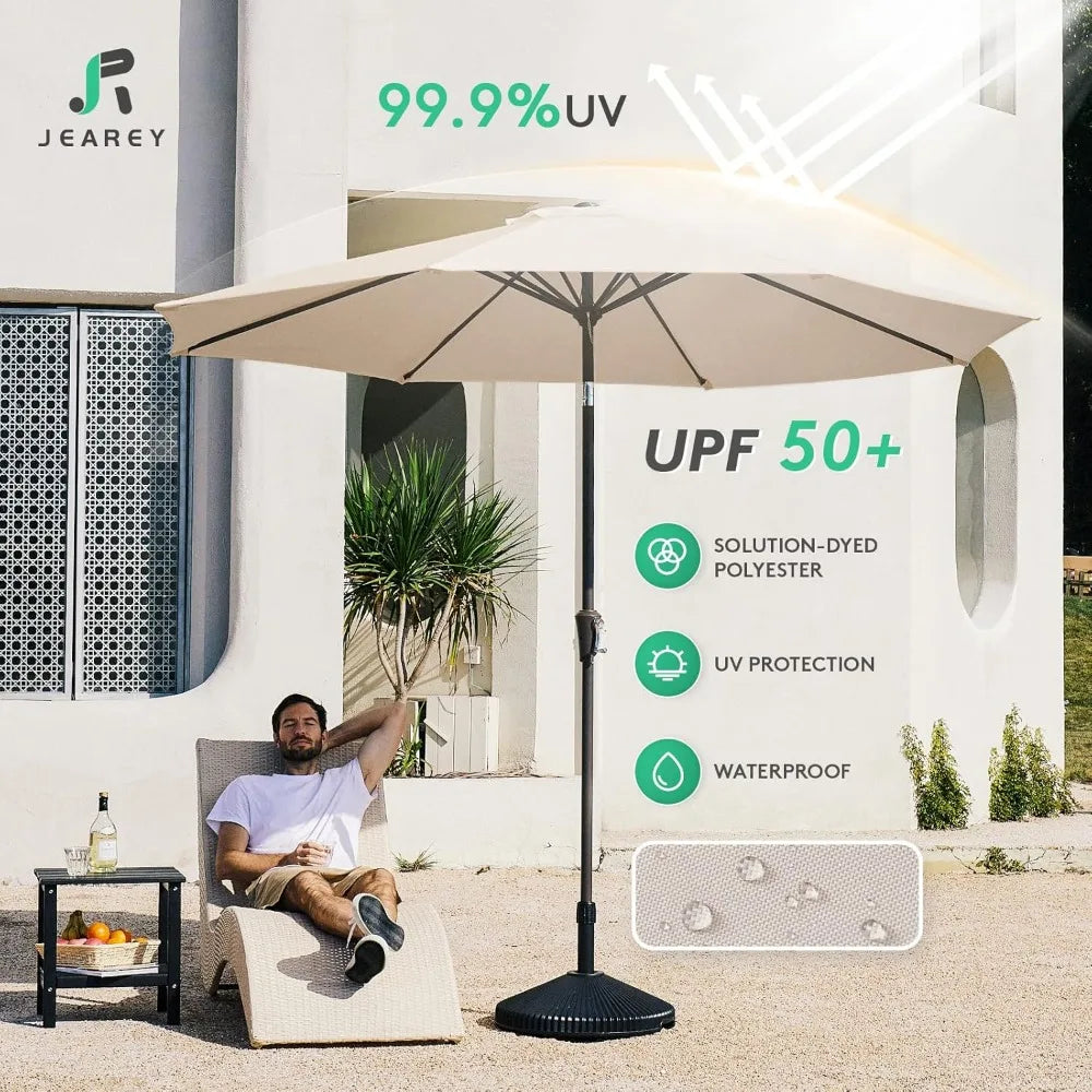 9FT Outdoor Patio Umbrella with Push Button Tilt Crank UV Protection Waterproof for Garden Deck Backyard Pool