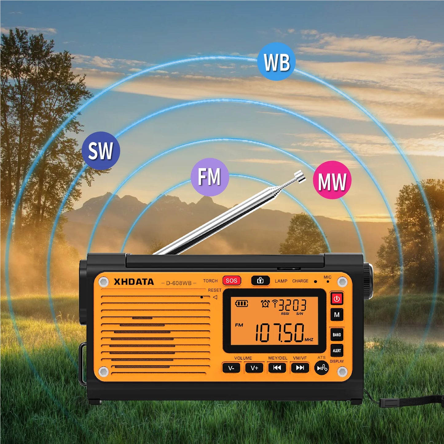 XHDATA D-608WB Emergency Crank Weather Radio FM/AM/SW/NOAA Alert Portable Radio with Phone Charger, Bluetooth, Battery Operated