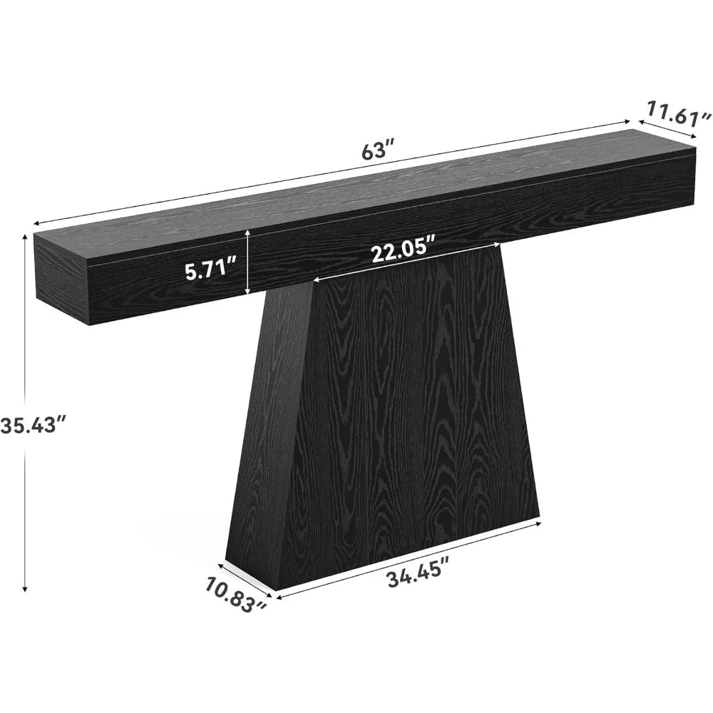 63 Modern Black Console Table, Trapezoidal Base, Perfect for Entryway and Living Room