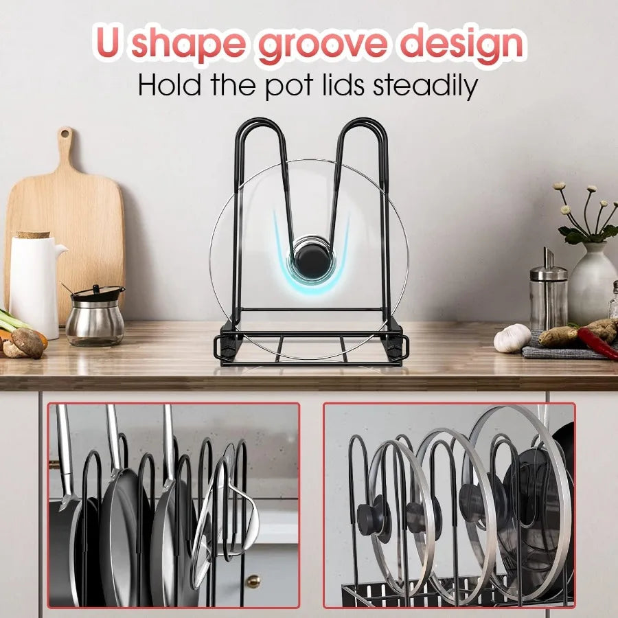 Pot Rack Organizers 8 Tiers Pots and Pans Organizer for Kitchen Organization Storage Adjustable Pot Lid Holders Pan Rack Lid Or