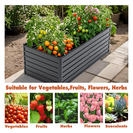 6x3x2 FT Metal Raised Garden Bed, Outdoor, Reinforced, Galvanized, Rustproof, Colored Steel Planter Boxes for Vegetables