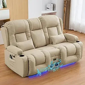 54" Power Loveseat Recliner Sofa, Electric Home Theater Seating with Massage Heat/4 Colors Ambient Lights/USB Port/Side Pocket/