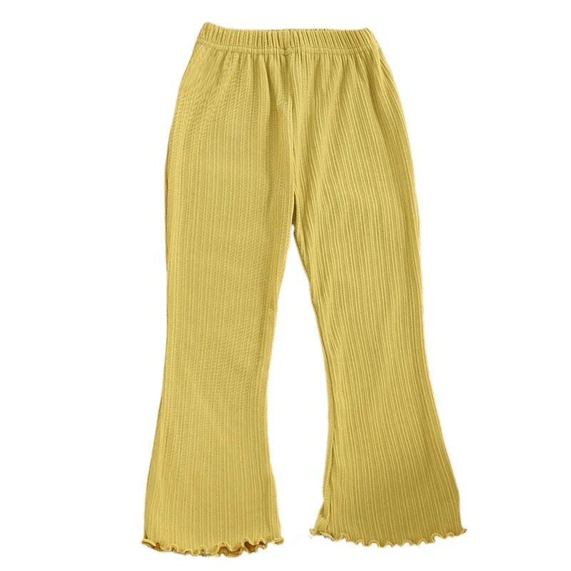 Children Summer Solid Color Thin Ribbed Knit Flared Pants Girls Casual Trousers Korea Fashion Pants Girl Princess Style Capris