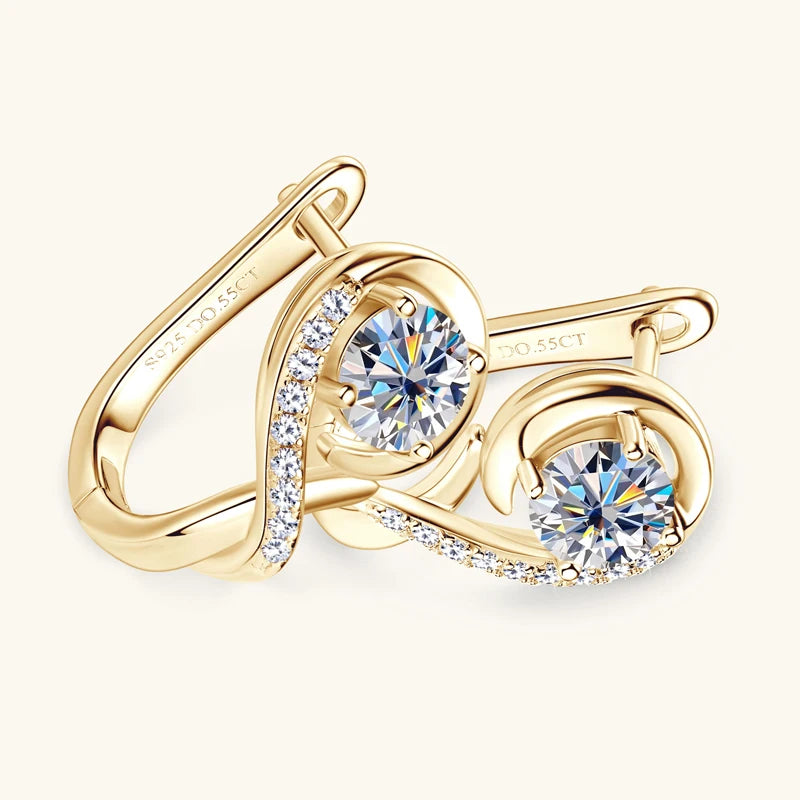 OXTAO U Moissanite Hoop Earring with Certificate 5mm D Color Female Jewelry 925 Sterling Silver Wedding Party Huggie Earring