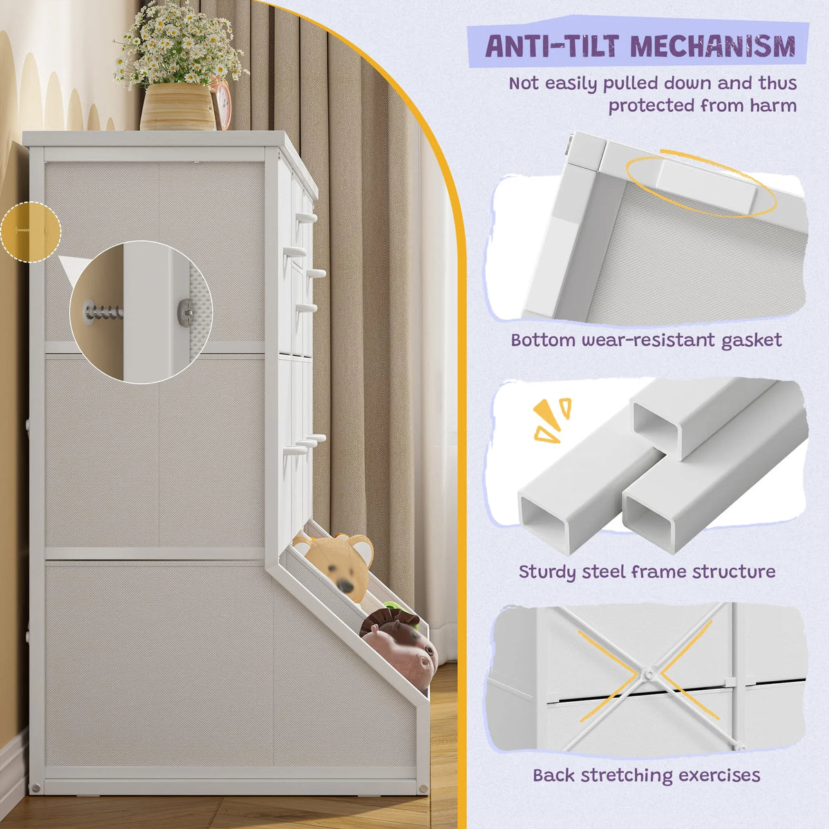 EnHomee 10-Storage Fabric Dresser – 7 Drawers & 3 Open Compartments, Wood Top & Metal Frame – 39.3"W x 17.7"D x 31.5"H – For Bedroom, Entryway, Hallway